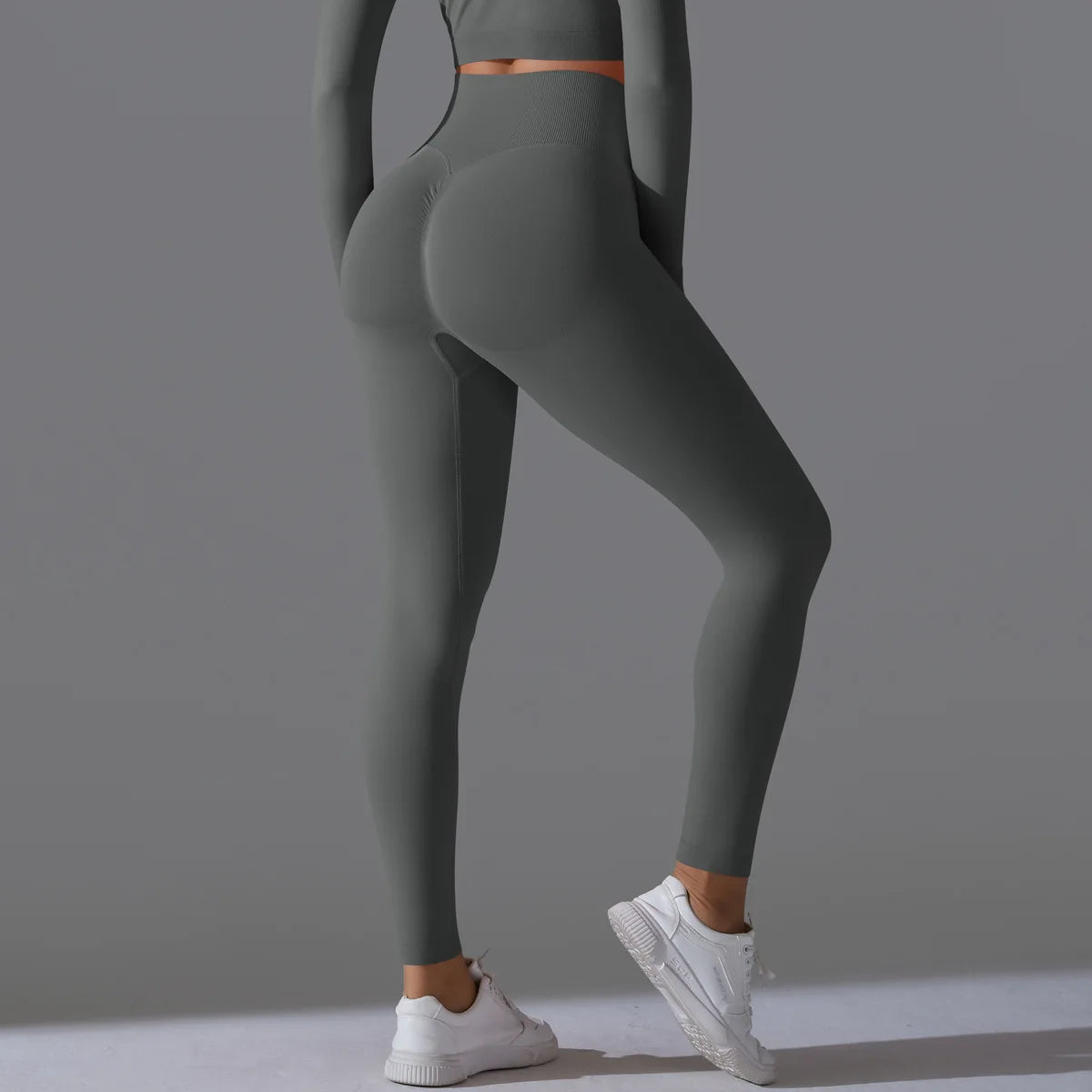 Leggings deportivos de yoga para mujer, sin costuras, cintura alta, elásticos, color sólido, para gimnasio, correr, secado rápido, realce y efecto moldeador.