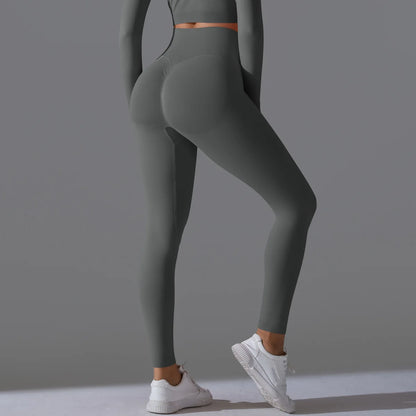 Leggings deportivos de yoga para mujer, sin costuras, cintura alta, elásticos, color sólido, para gimnasio, correr, secado rápido, realce y efecto moldeador.