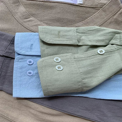 Camisa de lino 100 % algodón de manga larga con bordado de alta calidad para hombre, nueva camiseta informal holgada de negocios para otoño