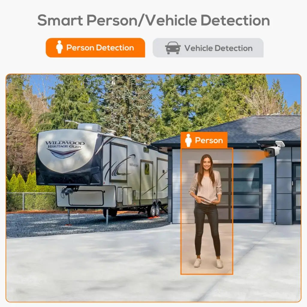 Cámara panorámica de doble luz de 4 MP y 8 MP con PoE, micrófono y altavoz integrados, detección humana, visión nocturna a color y sistema de vigilancia compatible con Hikvision.