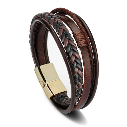 Pulseras de cuero de moda para hombre, pulseras de cuerda trenzada multicapa, pulseras masculinas, joyería, pulsera para hombre