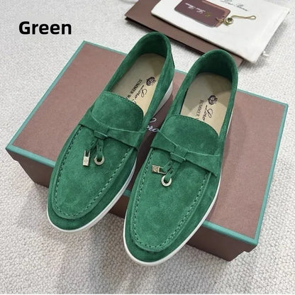 Mocasines planos unisex sin cordones para parejas, informales, de piel de oveja, con suela plana, para el tiempo libre, con punta redonda, de TPR, para primavera y otoño
