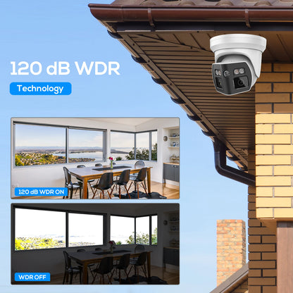Cámara IP panorámica VIKYLIN compatible con Hikvision, 8 MP, 2 lentes, audio bidireccional, alarma MD2.0, videovigilancia exterior.