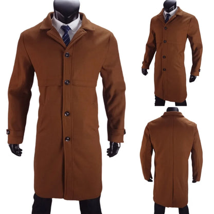 Abrigo de solapa para hombre, traje informal de oficina y urbano, mezcla de lana, para actividades al aire libre, con forro, chaqueta larga, talla europea/estadounidense, de un solo botón.