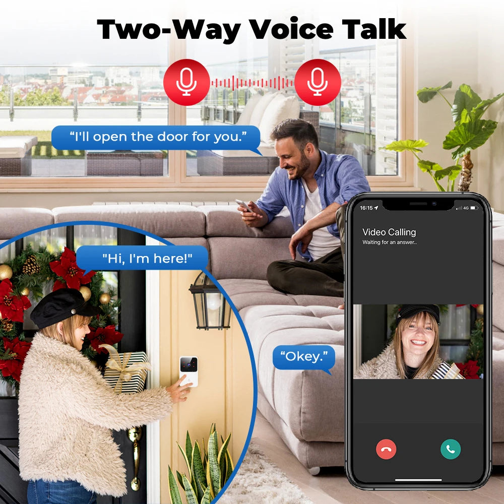 Timbre de puerta con vídeo WiFi Tuya, cámara HD inalámbrica, alarma IR, seguridad inteligente para el hogar, timbre de puerta WiFi, intercomunicador para el hogar