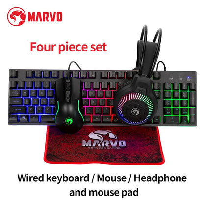 Teclado y ratón para juegos. Incluye teclado, ratón, auriculares y alfombrilla RGB. Juegos de teclado y ratón con cable.