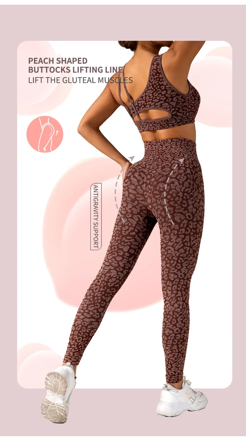 Pantalones de yoga con estampado de leopardo sin costuras para mujer, con realce de cadera y cintura alta, con alta elasticidad.