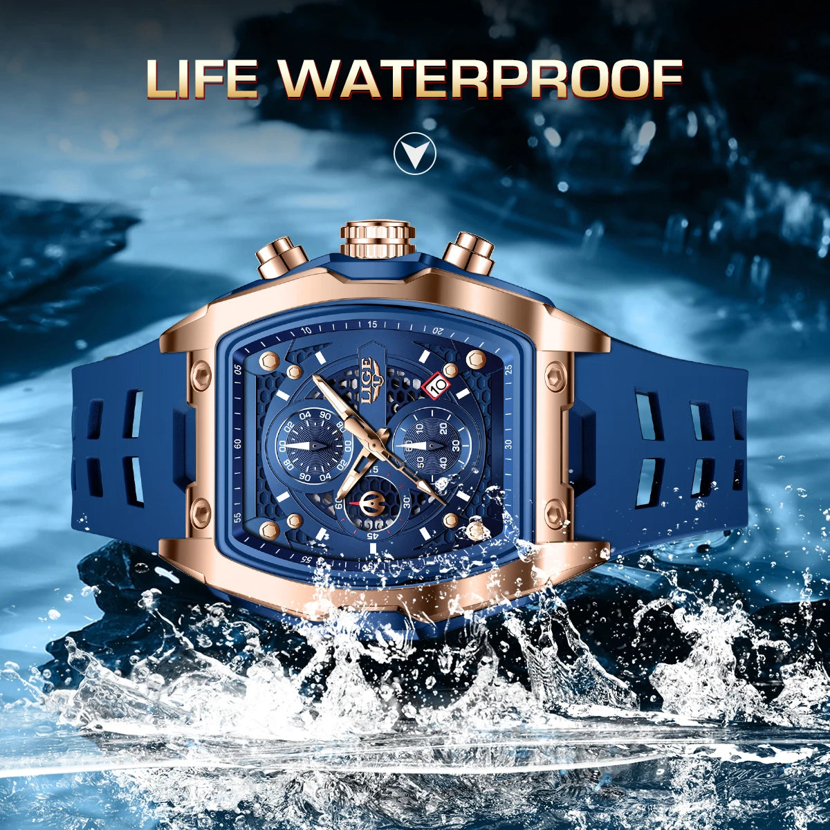 Reloj Masculino LIGE para hombre, reloj de pulsera de cuarzo de lujo resistente al agua, cronógrafo luminoso con fecha, reloj deportivo de silicona para hombre