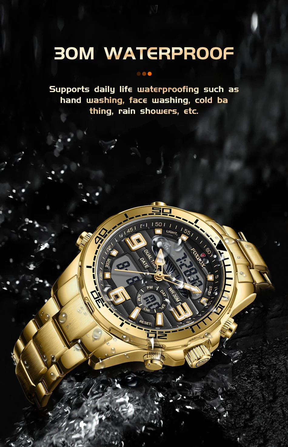 Relojes digitales Foxbox para hombre, reloj de pulsera deportivo de cuarzo de lujo superior, reloj de pulsera de acero militar resistente al agua, reloj de pulsera de cuarzo, reloj para hombre