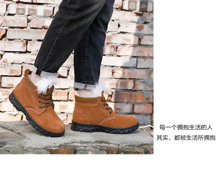 Snow Boots Men's Winter Fur Integrated Men's Shoes Fleece Thickened Warm Labor Insurance Shoes