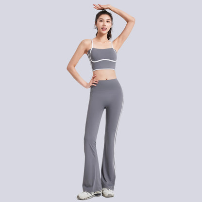 Conjunto de yoga a rayas para mujer, ropa de gimnasio, sujetador deportivo sexy, pantalones acampanados de cintura alta, pantalones de fitness para correr y levantar la cadera, novedad de 2025
