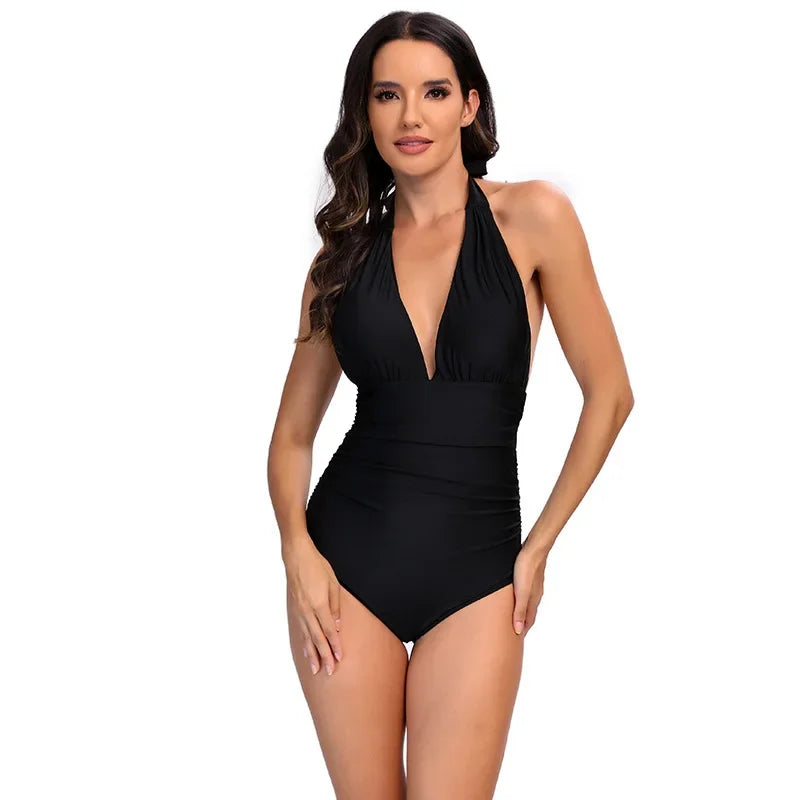 Traje de baño enterizo estampado de moda para mujer, bikini sexy, ropa de playa para damas, traje de baño con espalda descubierta y cordones.