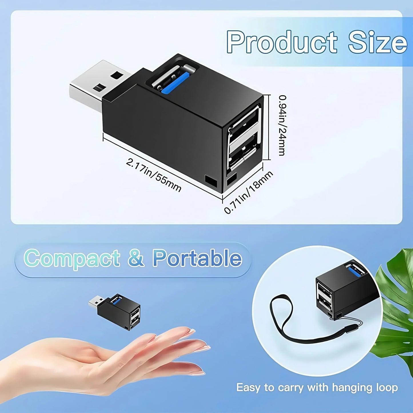Adaptador concentrador USB 3.0 de 4 puertos: transferencia de datos de alta velocidad de 5 Gbps, diseño compacto y portátil para ordenador portátil, PC y Mac.