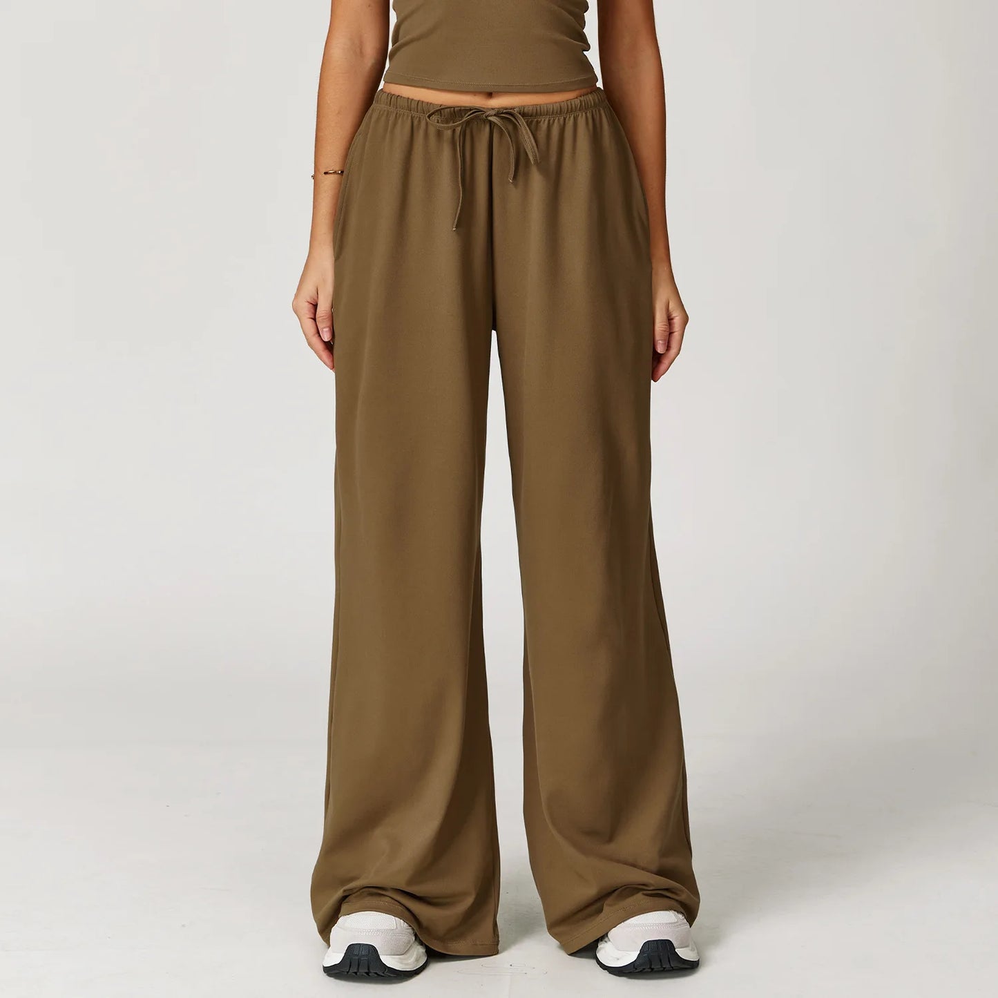 Pantalones de yoga de cintura alta para mujer, pantalones casuales holgados de pierna ancha, pantalones deportivos para mujer, pantalones para correr y fitness con cordón elástico