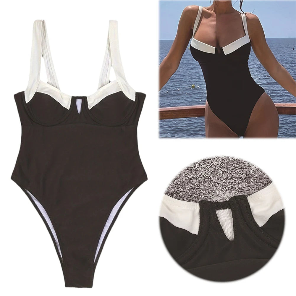 Traje de baño modesto con escote en V y control de abdomen para mujer, traje de baño adelgazante de retazos para vacaciones de verano, viajes a la playa.