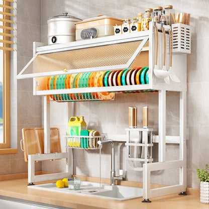 Estante para fregadero de puerta de gabinete, estante para canaletas, estante para fregaderos, almacenamiento para cocina, hogar, escurreplatos, estantes de almacenamiento a prueba de humedad para cocina