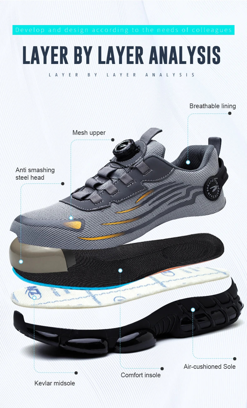 Small Size Rotary Buckle Work Safety Shoes For Men Air Soft Sole Lightweight Protective Work Sneakers Men and Women Shoes