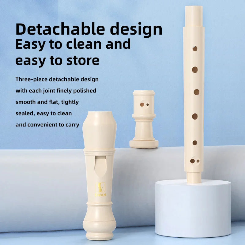Flauta dulce soprano SWAN para niños principiantes, flauta dulce con digitación alemana en clave C, 3 piezas con kit de limpieza