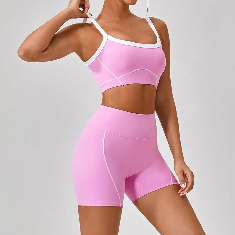 Conjunto deportivo de yoga de verano de 2 piezas con retazos y leggings de cintura alta con abertura para mujer, conjunto de entrenamiento de fitness, chándal deportivo para mujer