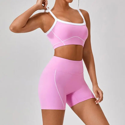 Conjunto deportivo de yoga de verano de 2 piezas con retazos y leggings de cintura alta con abertura para mujer, conjunto de entrenamiento de fitness, chándal deportivo para mujer