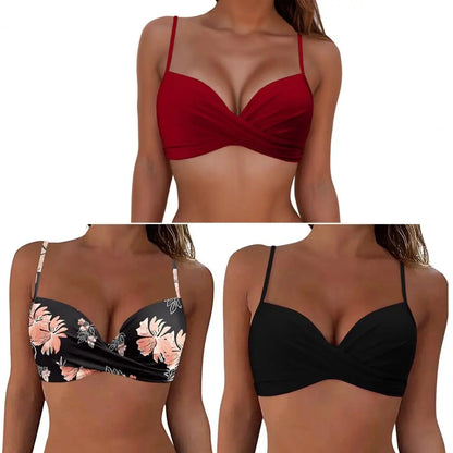 Sexy Ladies Beachwear Bra Tops Black for Swimwear Female Low Waist Swimsuit Women V-Neck Front Knotted Bikini Top Bathing Suit