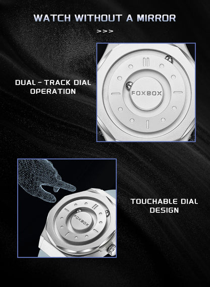 FOXBOX Reloj impermeable para hombre, marca de moda superior, de lujo, con puntero de desplazamiento y fuerza magnética, relojes de pulsera de cuarzo para hombre, Montre Homme
