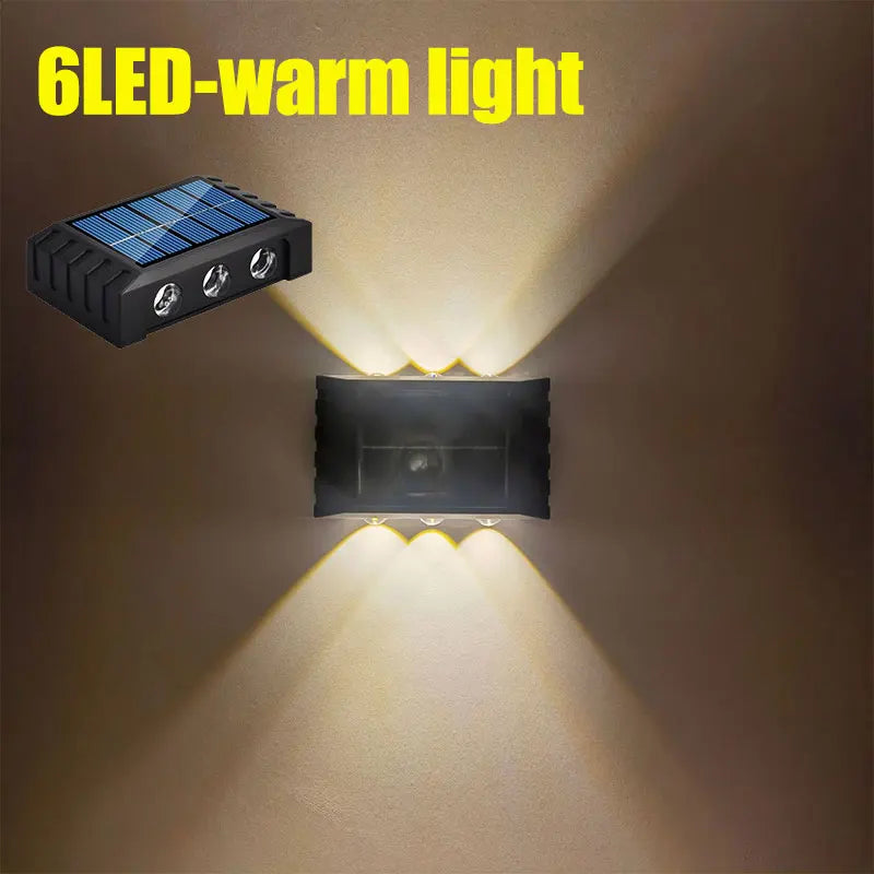 Lámpara de pared solar de 4/6/8/10 LED, luz decorativa para exteriores, impermeable, con iluminación de arriba y abajo, para jardín y paisaje.