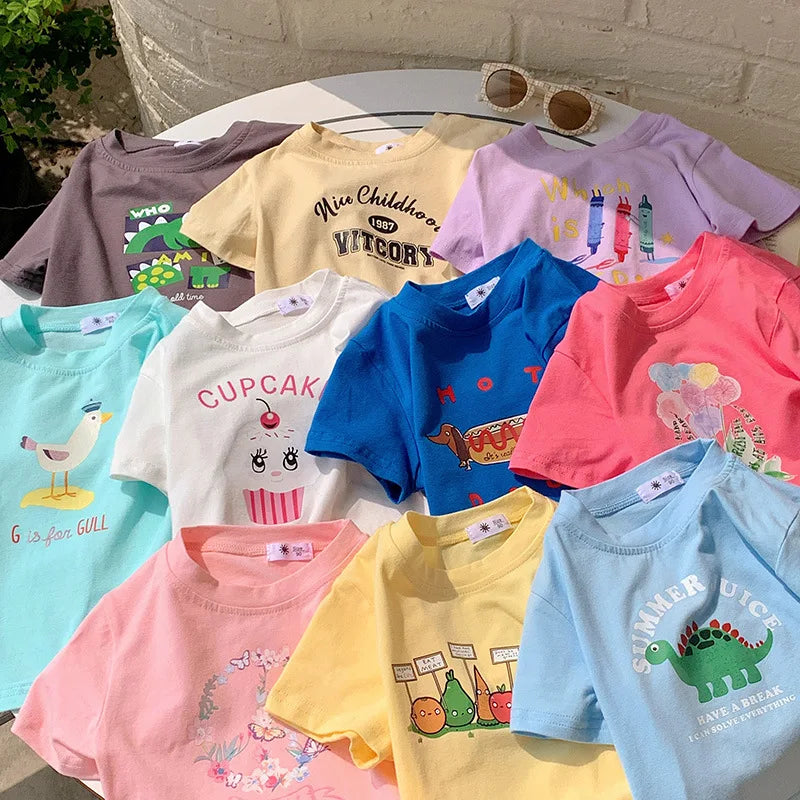 Ropa para niños, camisetas para niños y niñas, ropa para niños, camisetas de dibujos animados, ropa para bebés, camisetas de algodón con estampado de verano.