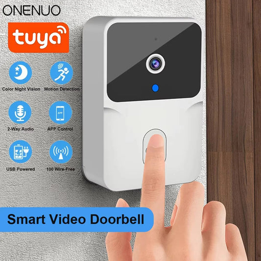 Timbre de puerta con vídeo WiFi Tuya, cámara HD inalámbrica, alarma IR, seguridad inteligente para el hogar, timbre de puerta WiFi, intercomunicador para el hogar