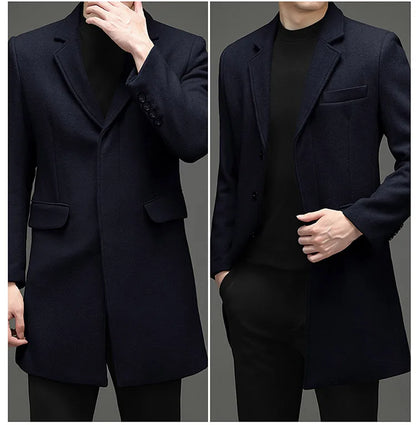 Abrigo de lana de invierno COMXZ 2025 para hombre, estilo retro, grueso, de cachemir, ropa urbana coreana, ligero, de lujo, con mezcla de lana.