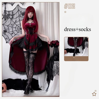 European and American Diablo Gothic Halloween Costume Ladies Dress Dovetail Witch Vampire Bride Performance Costume