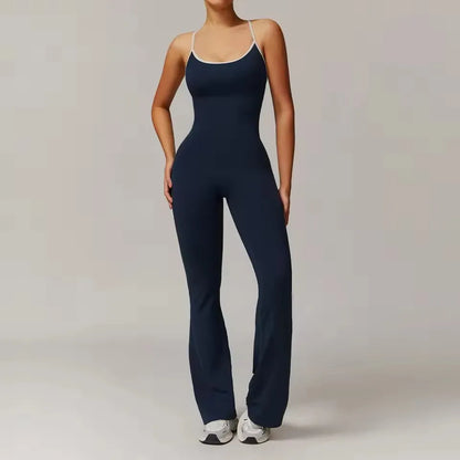 Conjunto de gimnasio sexy de una pieza con escote en V en la espalda para mujer, ropa deportiva para entrenamiento, monos de fitness, trajes de entrenamiento elásticos.
