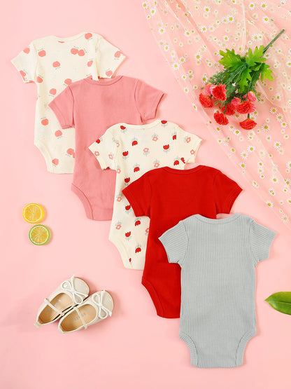 Ropa para bebé niña, 5 piezas, mono de bebé niña, ropa para bebé recién nacida, mono de verano de manga corta, adecuado para 0 a 9 meses