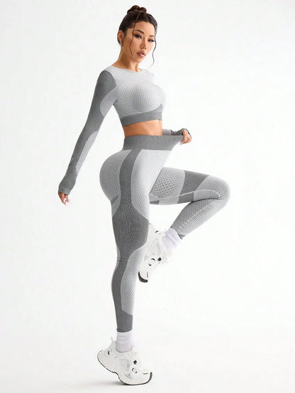 2 piezas, superventas, nuevo, deportivo, ajustado, para correr, transpirable, sin costuras, traje de yoga para mujer, traje de fitness al aire libre para mujer.