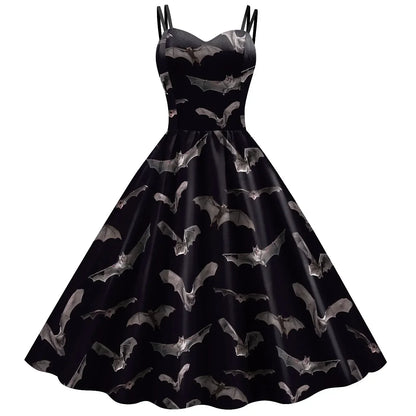 Halloween Costume Skeleton Rose Print Women Girl Female Goth Horror Rockabilly Carnival Fancy Dress Up Party Performance