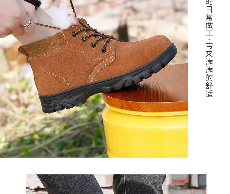 Snow Boots Men's Winter Fur Integrated Men's Shoes Fleece Thickened Warm Labor Insurance Shoes