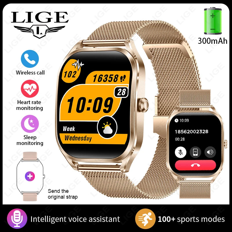 Reloj inteligente FOXBOX para mujer, con pantalla curva 3D, Bluetooth, llamadas, deportivo, resistente al agua, monitor de salud, para hombre y mujer.