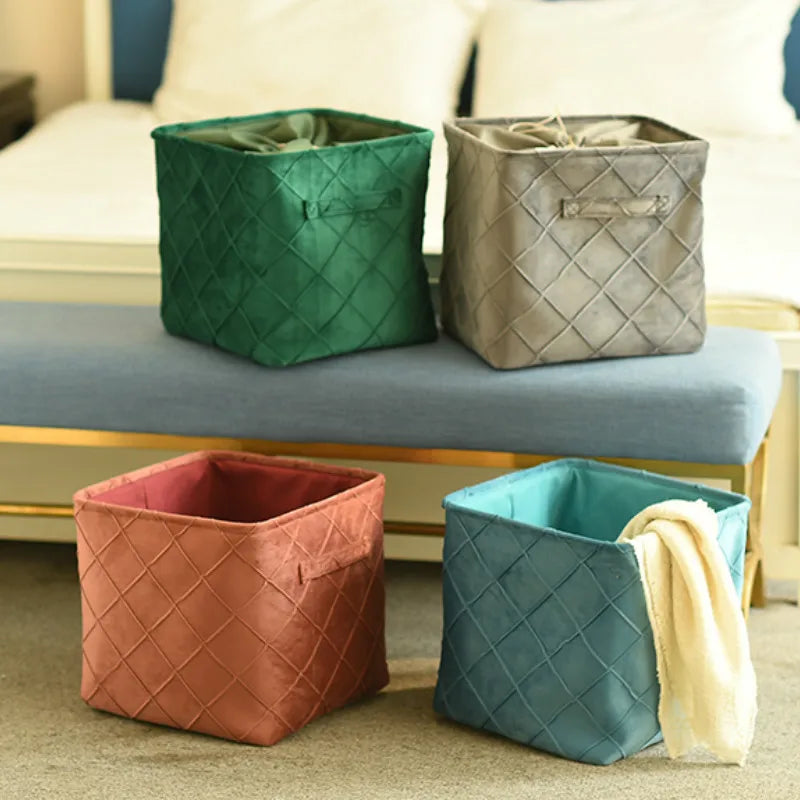 Cesta de terciopelo para guardar ropa, juguetes, organizar, contenedor, moderna, sencilla, de lujo, artística, para decoración de habitaciones.