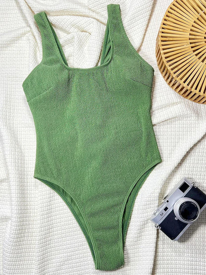 Traje de baño de una pieza para mujer, de corte alto y arrugado, monokini, ajustado, 2025