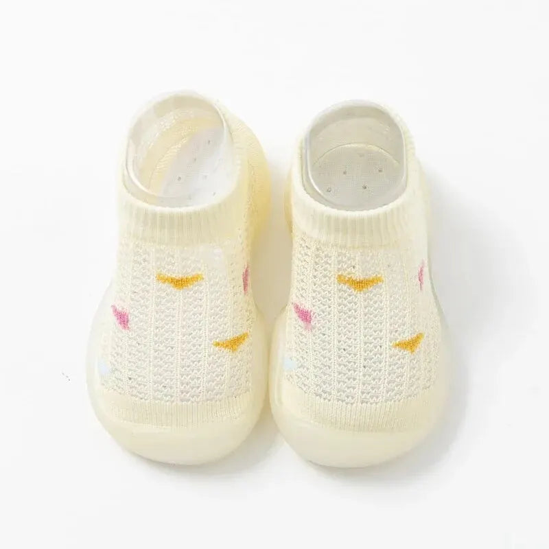 Zapatos para caminar para niños, zapatos de bebé, calcetines para bebé, zapatos antideslizantes para interiores, suela suave, superficie de malla, sandalias finas, pedal de un pie