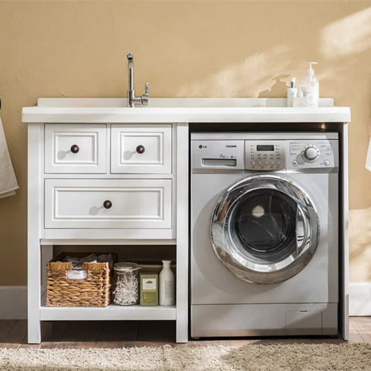 Lavadero moderno al por mayor con mueble y fregadero con lavadora