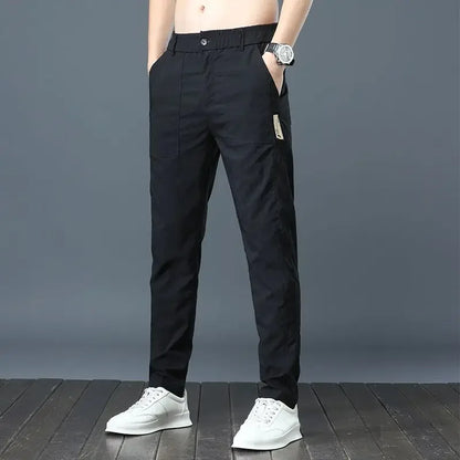 Pantalones casuales finos de verano para hombre, transpirables, de seda de hielo, elásticos, de pierna recta, holgados, de secado rápido, modernos y versátiles, largos