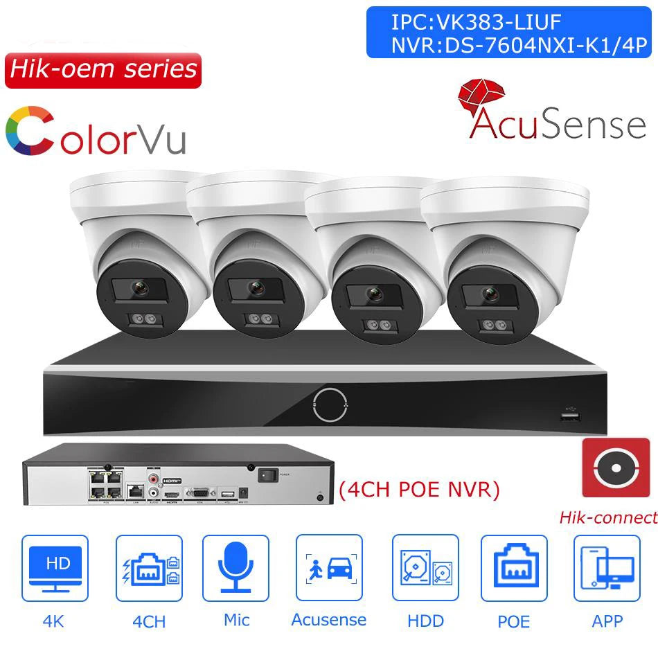 Kits de videovigilancia Hikvision 4K OEM con NVR PoE de 4 canales, reemplazan el sistema de videovigilancia con cámara IP híbrida inteligente de 8 MP DS-7604NXI-K1/4P.