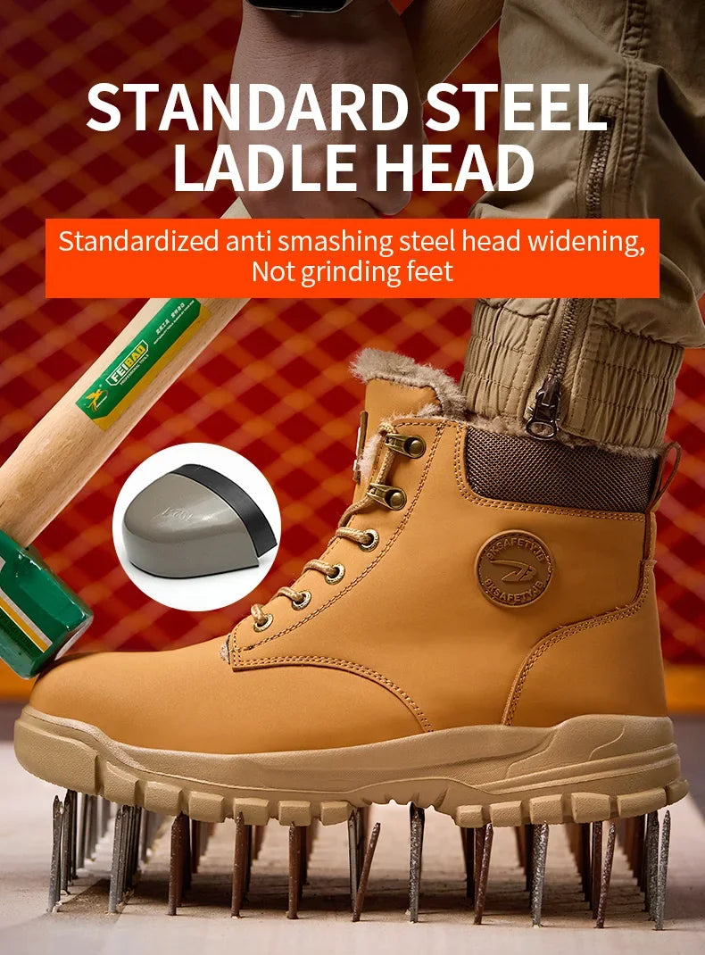 Botas de seguridad para el trabajo para hombre, cálidas y resistentes al agua, con punta de acero, para invierno, 2024