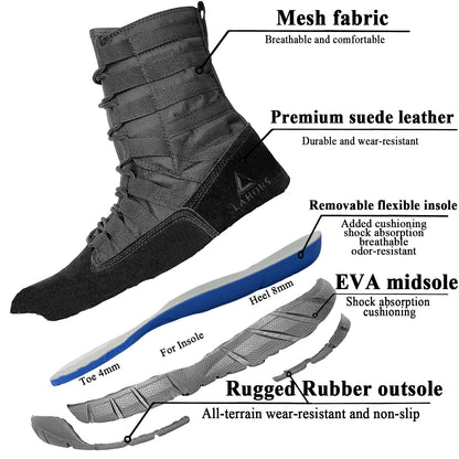 Botas tácticas de combate LAHORS de piel de ante ligera para hombre, ideales para senderismo al aire libre, estilo militar del desierto, transpirables, hasta el tobillo, fabricadas en material sintético.