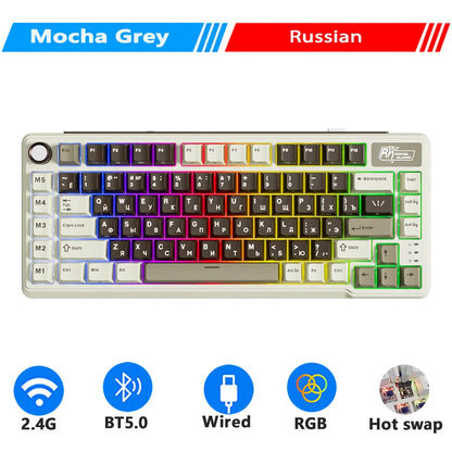 RK ROYAL KLUDGE L75 Teclado mecánico personalizable con cinco teclas de acceso directo, estructura de junta, retroiluminación RGB de tres modos, teclado para gamers