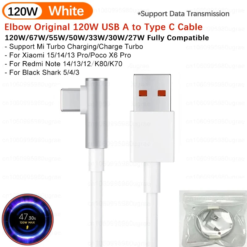Cable de carga rápida Turbo original Xiaomi 6A 120W 67W USB Tipo C para Mi 15, 14T Ultra, Redmi Note 14, 13 Pro Plus, K80, Poco F5