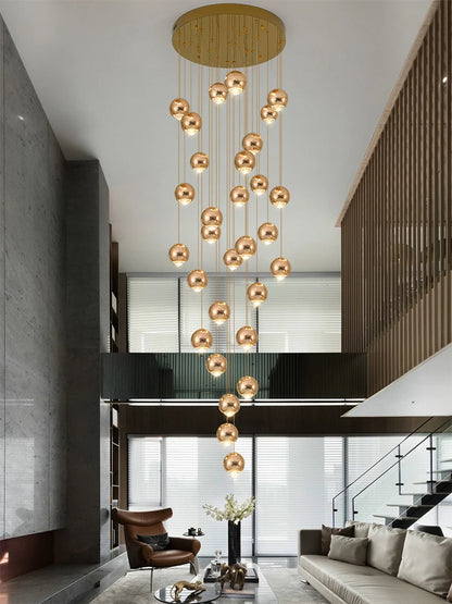 Lámparas colgantes modernas para escalera de apartamento, iluminación LED para sala de estar, pasillo de villa, luces colgantes para escalera, candelabro esférico para vestíbulo.