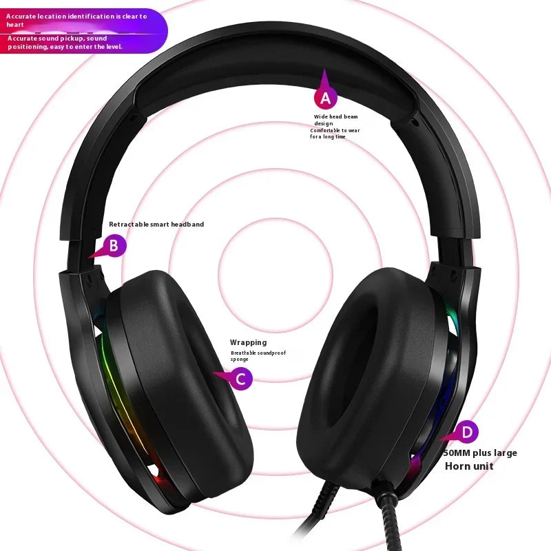 Auriculares para juegos EKSA E1000 con sonido envolvente RGB 7.1 para PC, PS4 y PS5, con cable USB y micrófono con cancelación de ruido.