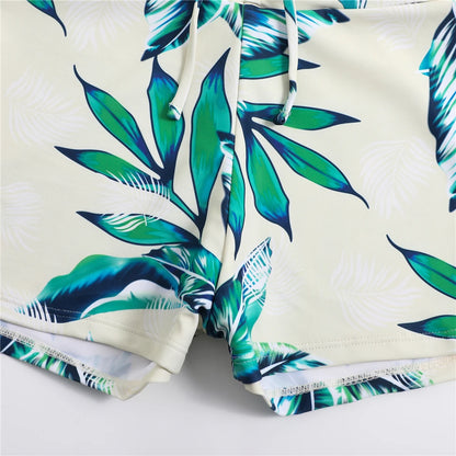 Bikini con cordón y estampado tropical para mujer, traje de baño de cintura alta con lazo frontal, pantalones cortos, traje de baño sexy para mujer, ropa de playa de verano